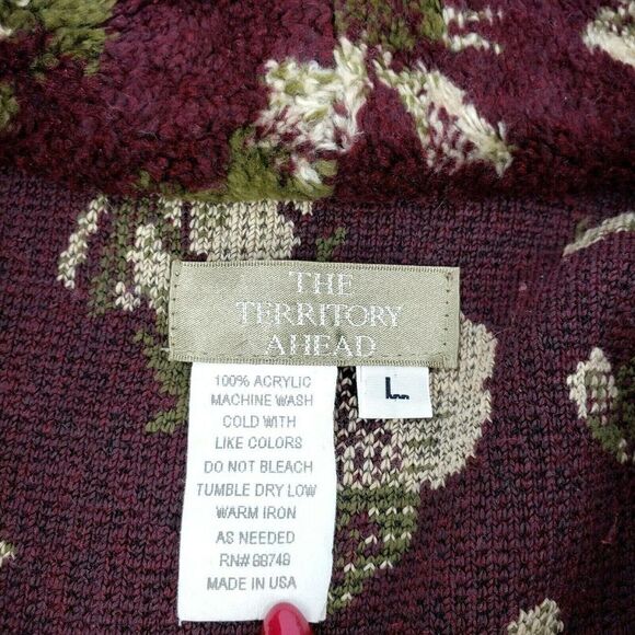 The Territory Ahead Womens Floral Sherpa Velour Fleece Jacket Blazer Maroon - Picture 3 of 10